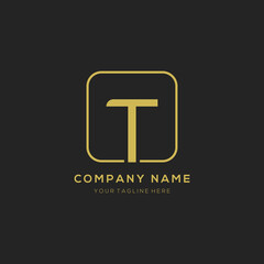 Initial letter T logo design vector dark concept with golden square element. T letter logo design.