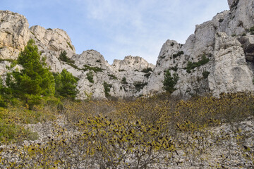 Rock formations in Calanques National Park next to Marseille, South of France