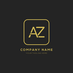 Initial letter AZ logo design vector dark concept with golden square element. AZ letter logo design.
