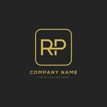 Initial letter RP logo design vector dark concept with golden square element. RP letter logo design.