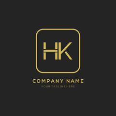 Initial letter HK logo design vector dark concept with golden square element. HK letter logo design.
