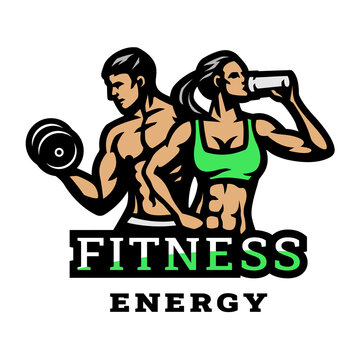Man and woman, fitness club logo. Vector illustration.
