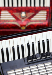 Detail of piano accordion keyboard