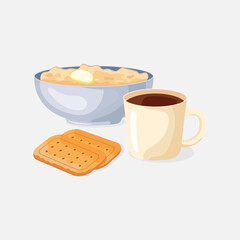 Obraz na płótnie Canvas simple breakfast with coffee cookies and oatmeal
