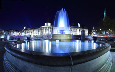 Marble Fountain at night in London's Trafalgar Square