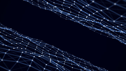 Network connection technology. Abstract dark blue background with points and lines. Digital futuristic backdrop. Big data visualization. 3D rendering.