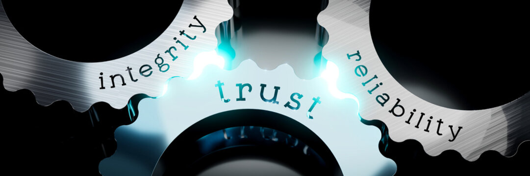 Trust, integrity, reliability - gears concept - 3D illustration