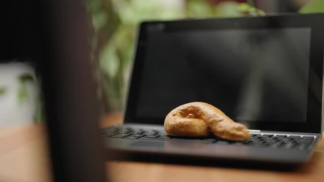 Reveal of dirty brown crap on tablet computer keyboard 4K