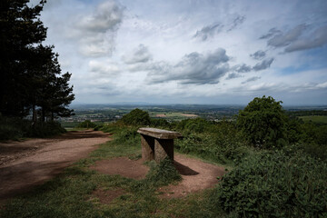 A wooden bench in the Worcestershire countryside