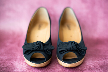 black summer suede women's shoes, front view