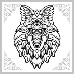 wolf head zentangle arts. isolated on white background.