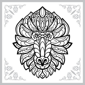 mandril head zentangle arts. isolated on white background.