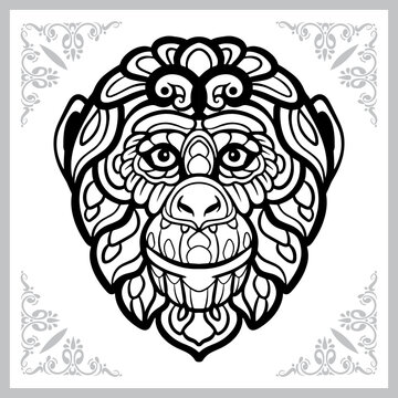 ape head zentangle arts. isolated on white background.