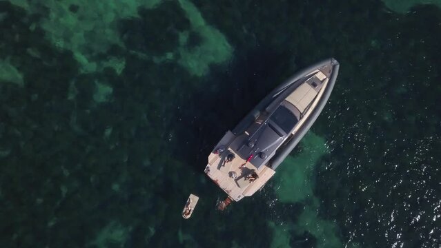 boat in the sea aerial view, formentera spain