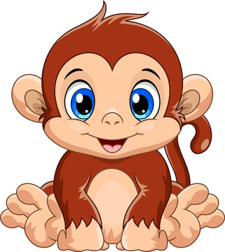 Cartoon cute baby monkey sitting