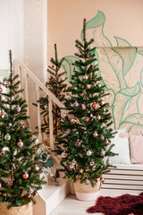 Fototapeta na wymiar Christmas tree decorations. Christmas and New Year concept. Creative festive holiday layout