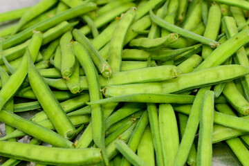 Fresh green organic cluster (guvar) beans vegetable