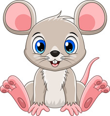 Cartoon cute baby mouse sitting