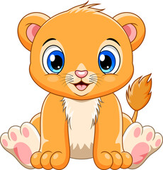 Cartoon cute baby lion sitting