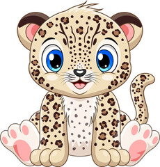 Cartoon cute baby leopard sitting - 507035167