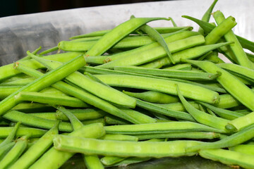 Fresh green organic cluster (guvar) beans vegetable