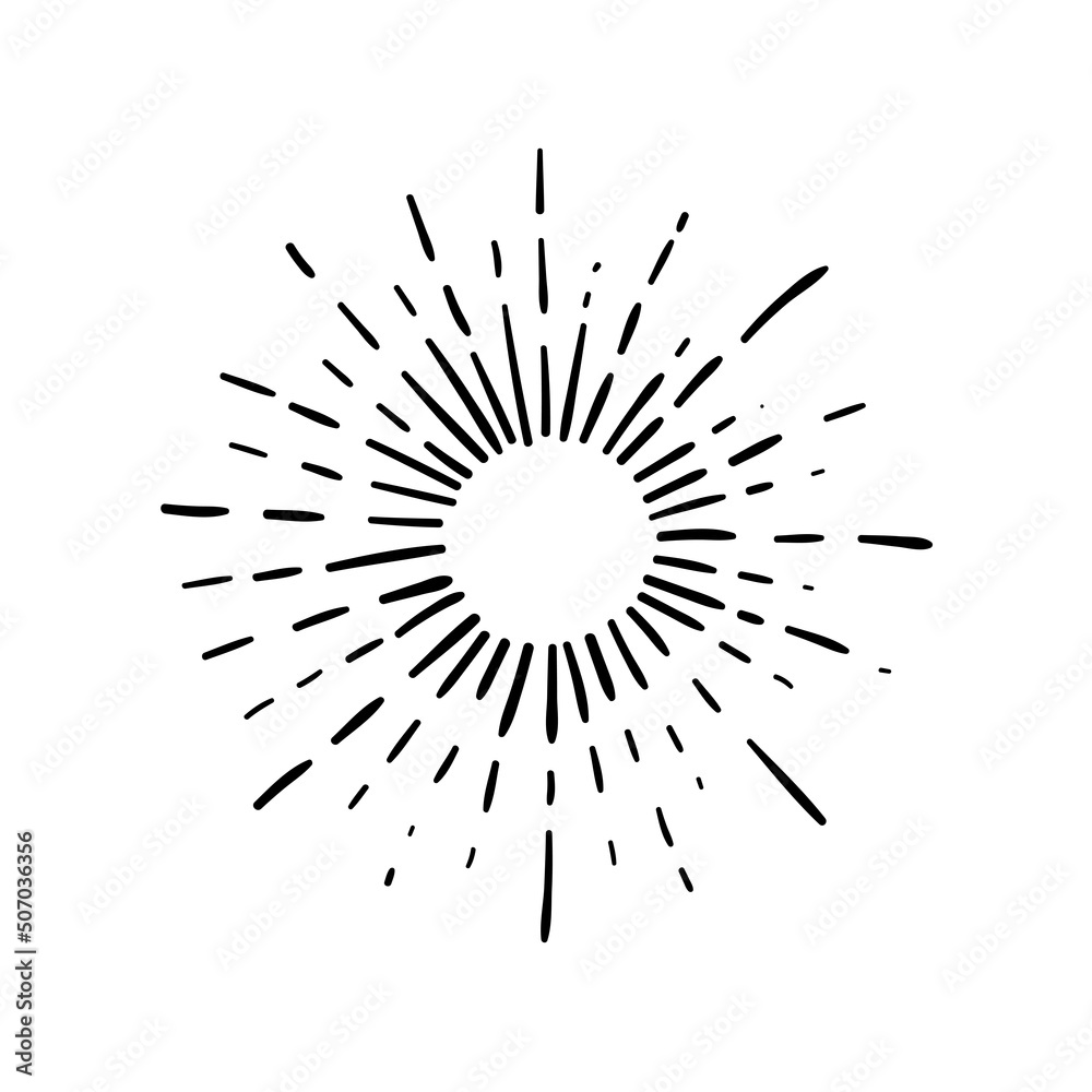 Wall mural sunburst, explosion effects, vintage doodle isolated on white background