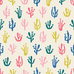 Colourful vector cactus seamless pattern design. Cacti in different tones. Very cute for textile or stationary projects. Matching patterns available. 