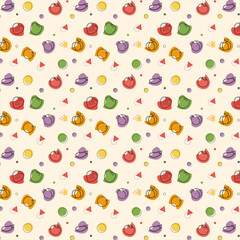 Seamless pattern with food colorful line icons