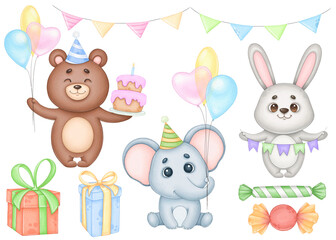 Birthday cute animals clipart