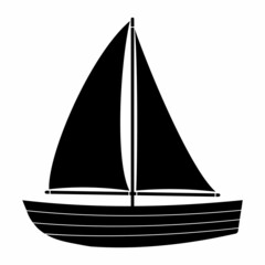 Wooden boat with sail stencil icon, vector illustration on white background.