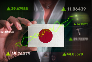 Graph growing up in Front Of Japan Flag. business state growing up concept.
