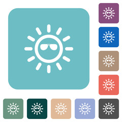 Sun with sunglasses rounded square flat icons