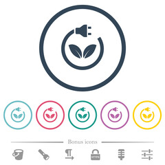 Green energy flat color icons in round outlines