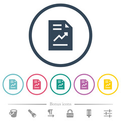 Report with graph solid flat color icons in round outlines