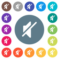 Mute solid flat white icons on round color backgrounds