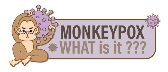 Illustration of monkey holding virus sign as monkeypox research as concept