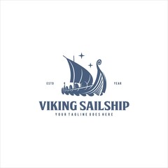 Ship Wooden Viking Sail Retro Vintage Logo Design Vector