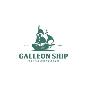 Ship Sail Wooden Galleon Logo Design Vector Image