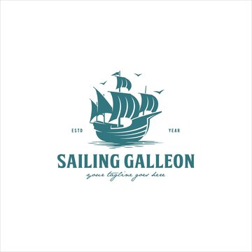 Ship Sail Wooden Galleon Logo Design Vector Image