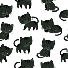 Cute vector seamless pattern with difference cats. Pattern for printing on fabric, clothing, wrapping paper, wallpaper for a kids room, baby things.