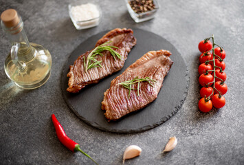 grill Picanha steak on stone background with spices