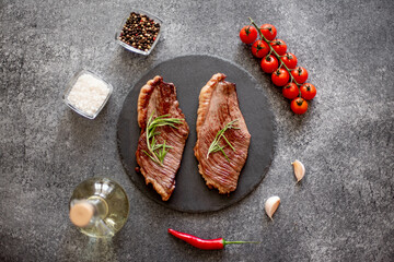 grill Picanha steak on stone background with spices
