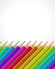 Vector illustration of bunch of vivid multicolored pencils with sharp edges for art creation arranged in row on black background