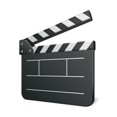 Clapperboard icon on white background vector illustration. Open clapper board for making movie and video production depicted isolated on white background - obrazy, fototapety, plakaty