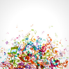 Abstract pile of colored notes vector clipart. Exploding music design with symphony melody classical and modern music. Beautiful volume of art in creative confetti decoration sonata. - obrazy, fototapety, plakaty