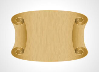 Unfolded beige paper scrolls vector template. Plastic twisted blank parchment for congratulations and document records. Retro script writing antique poetry and creative messages banner.