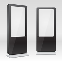 Vector illustration of simple metal stands with white empty space for advertisement and important information placement depicted on black background
