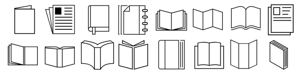 Brochure vector icon set. Business identity illustrations. Business identity illustrations - letterhead sign, booklet symbol, flyer logo, leaflet, corporate catalogue, envelope.