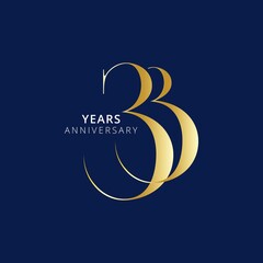33 Year Anniversary Logo, Golden Color, Vector Template Design element for birthday, invitation, wedding, jubilee and greeting card illustration.