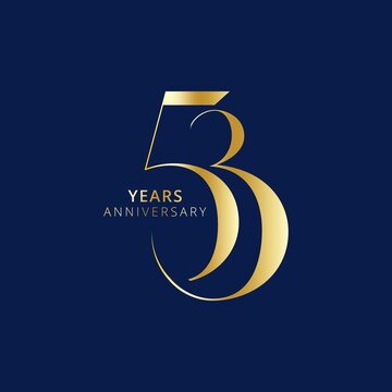 53 Year Anniversary Logo, Golden Color, Vector Template Design element for birthday, invitation, wedding, jubilee and greeting card illustration.